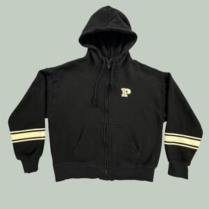 PINK Victoria's Secret Black Full Zip Hoodie Varsity Stripe Size S 414436-QWJ